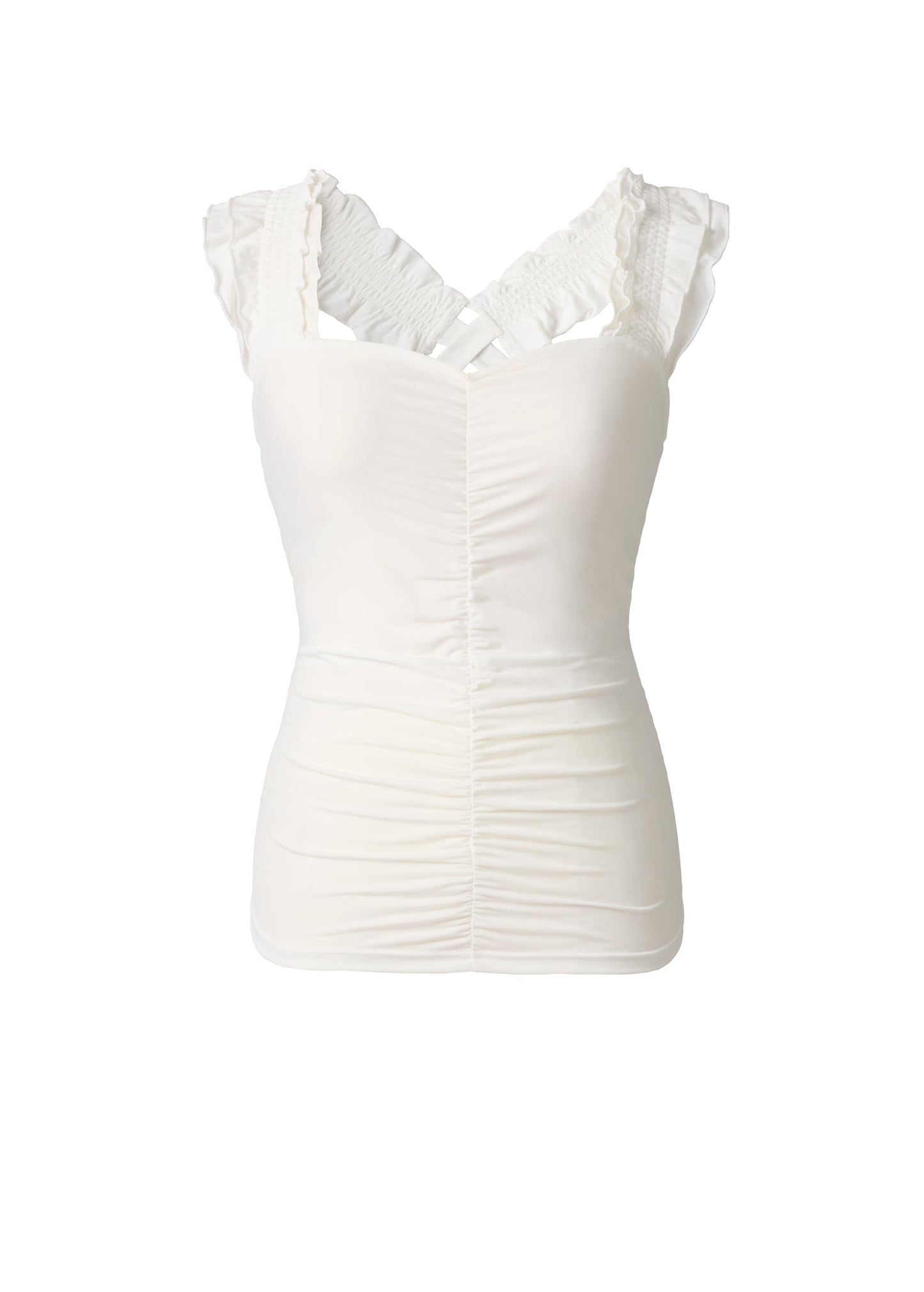 Ruched Ruffle Sleeveless Top Cloud Dancer | Venus Affordable