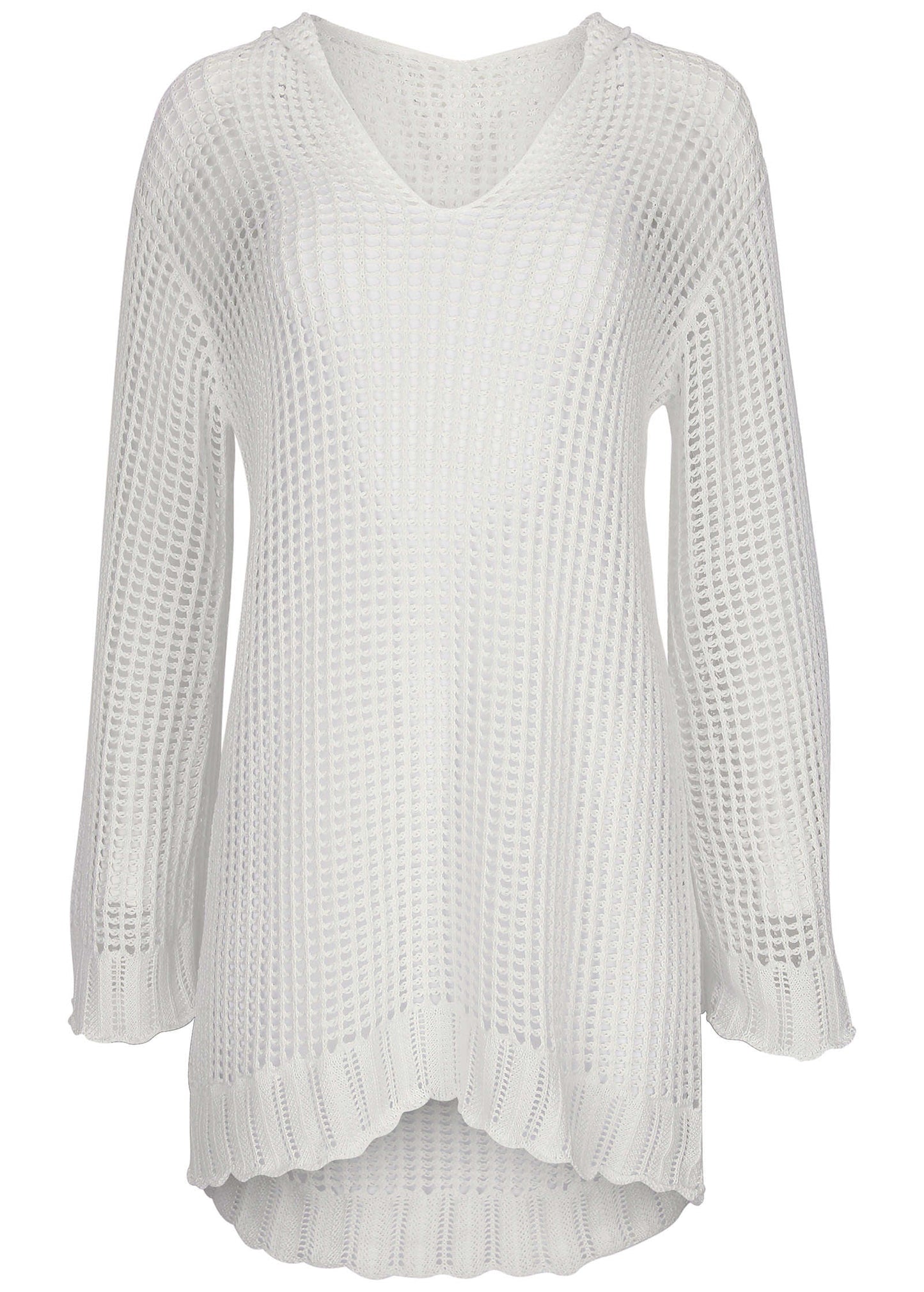 Open Stitch Hooded Coverup - White | Venus Affordable