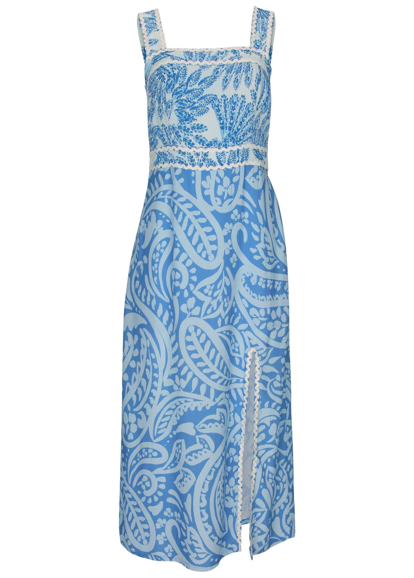 Contrast High Slit Maxi - Blue Allover Spring Paisley | Venus Value