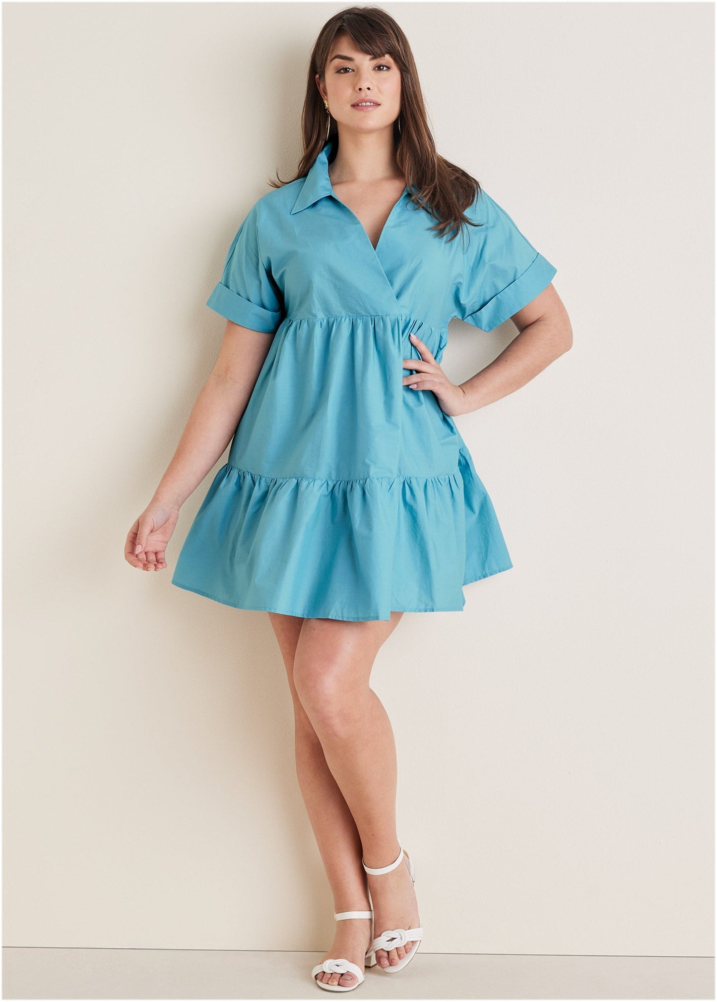 Cotton Poplin Tiered Dress - Blue | Venus Sale