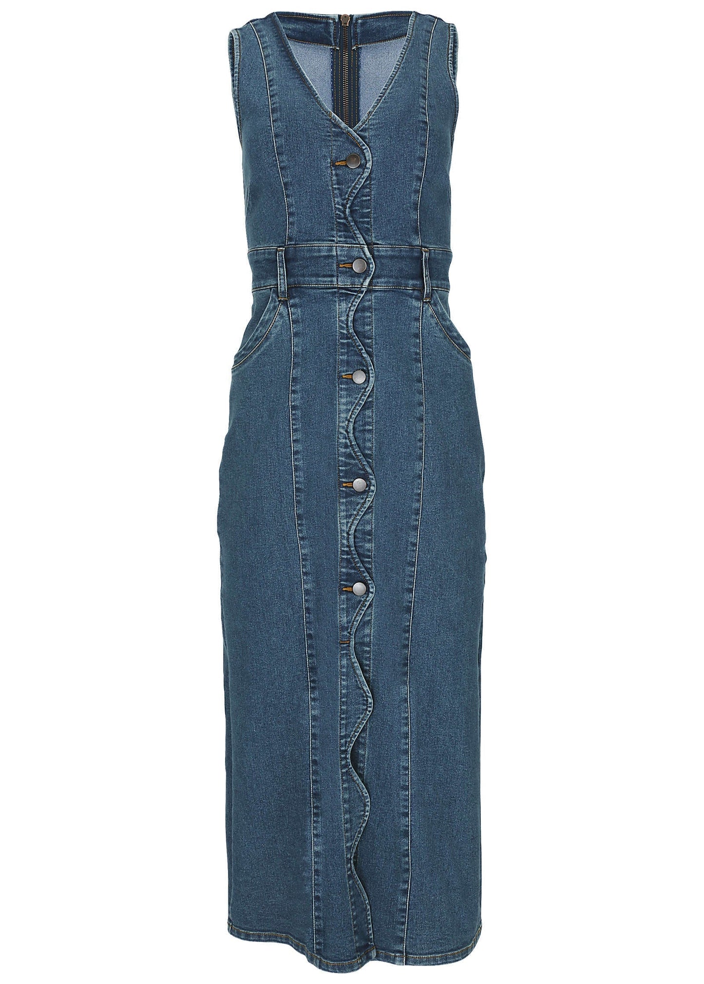 Denim Wave Maxi Dress - Medium Wash | Venus Affordable