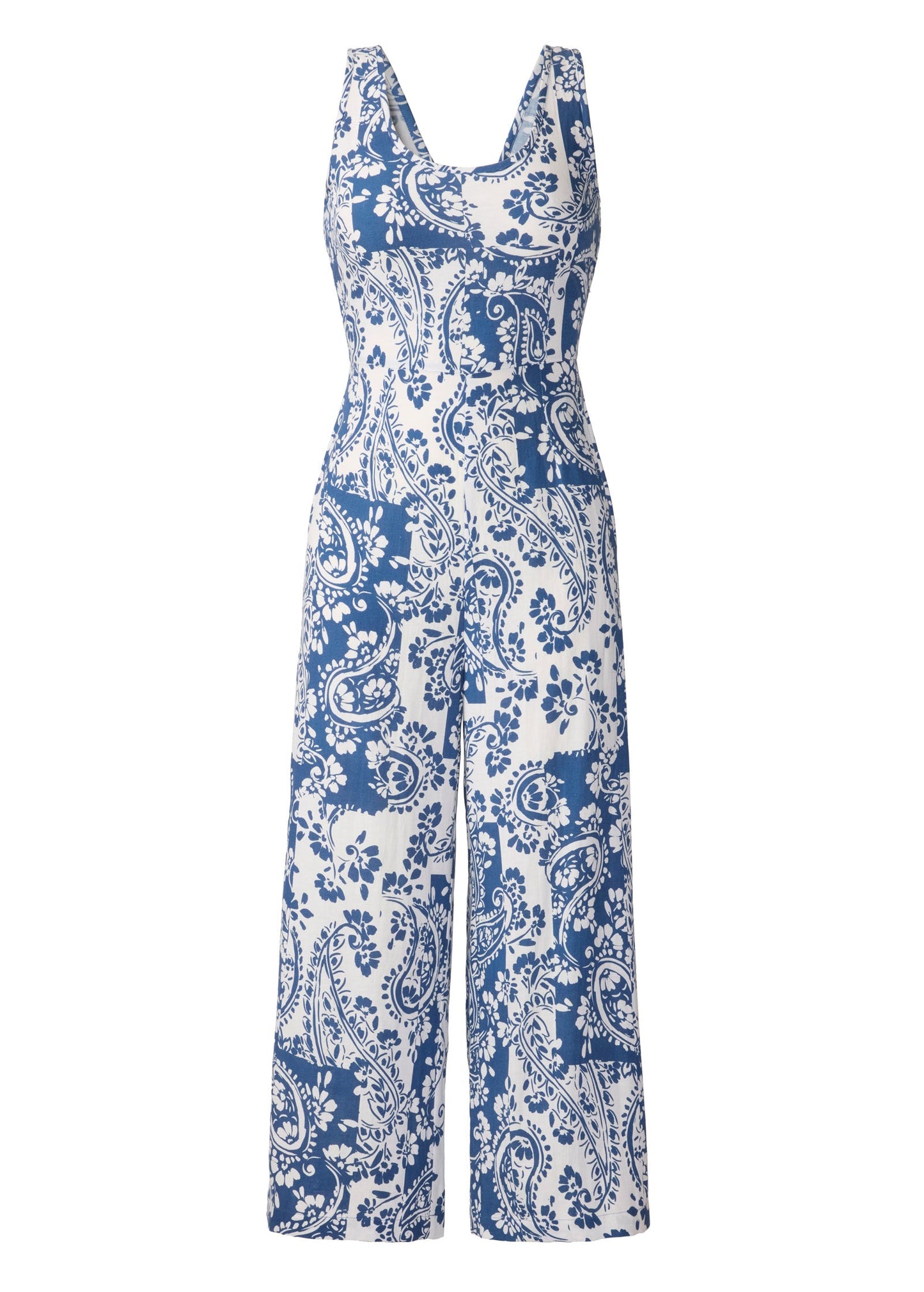 Linen Jumpsuit Patched Paisley Blue | Venus Limited Edition