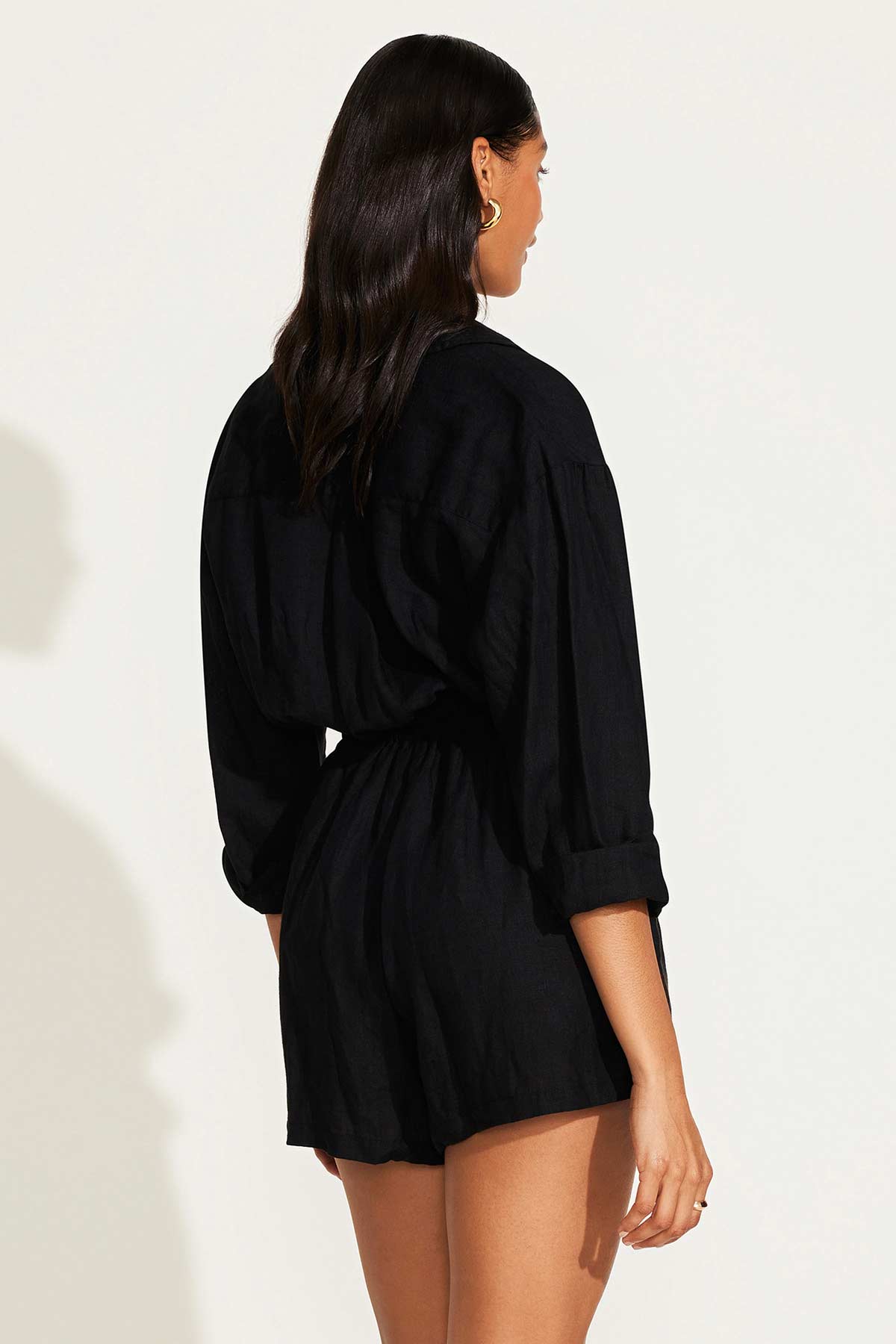 The Getaway Romper Black EcoLinen | Venus Budget Friendly