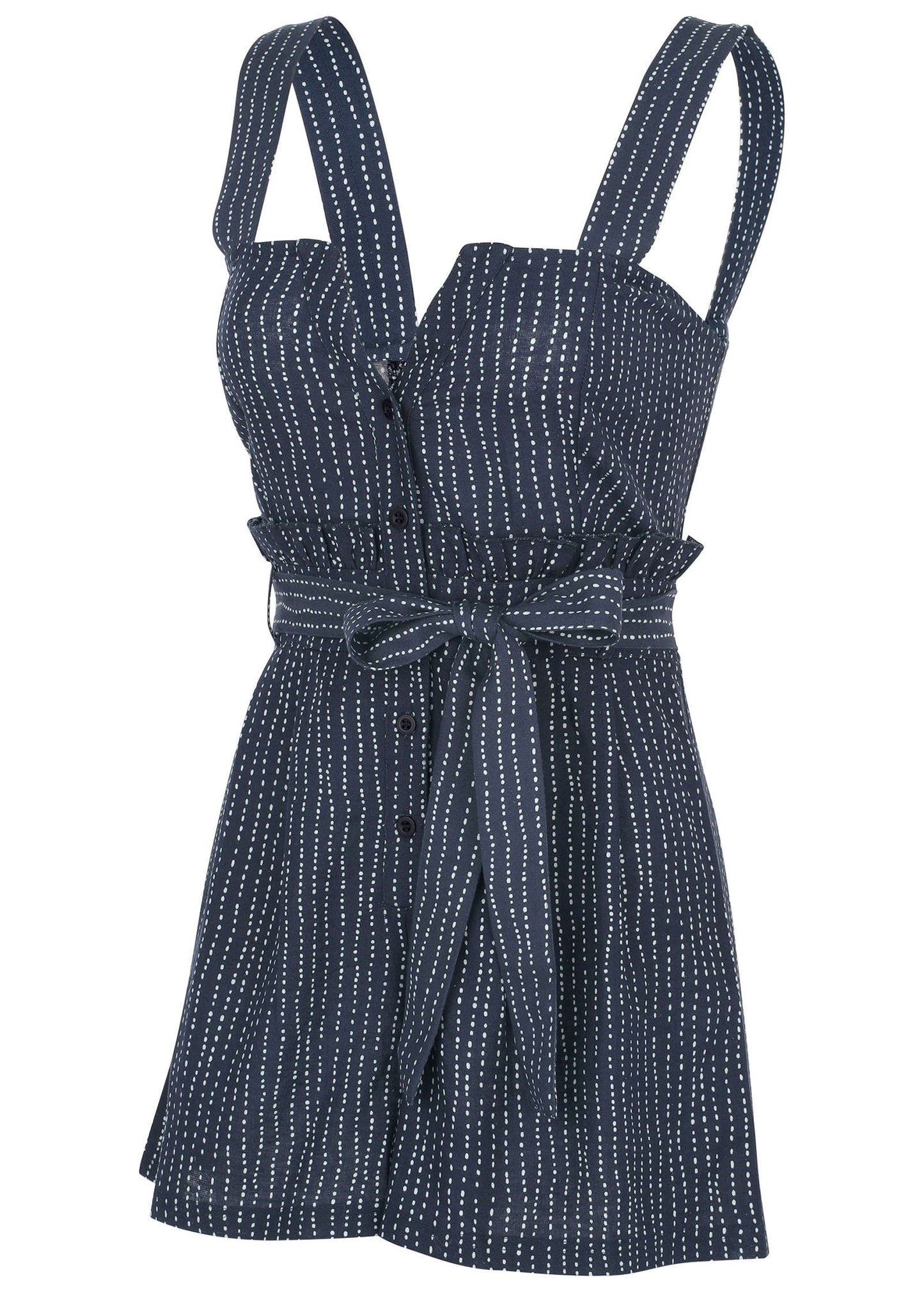 Casual Linen Romper - Navy Dot Stripe | Venus Value
