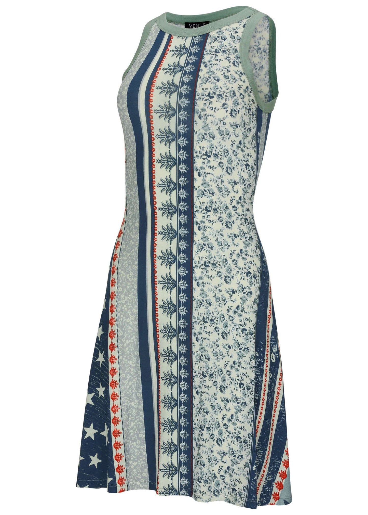 Printed Fit And Flare Dress - Americana Floral Star | Venus Sale