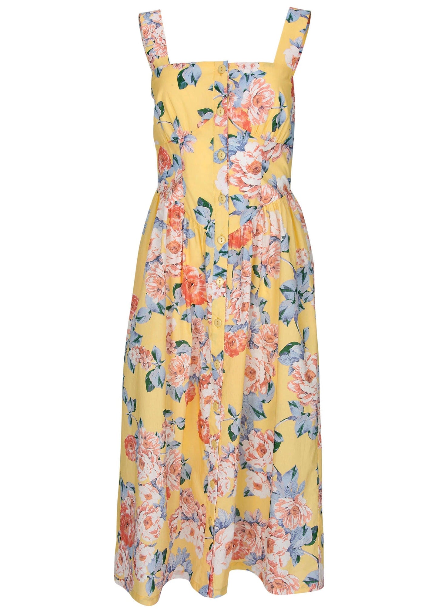 Floral Poplin Midi Dress - Custard Roses | Venus Featured