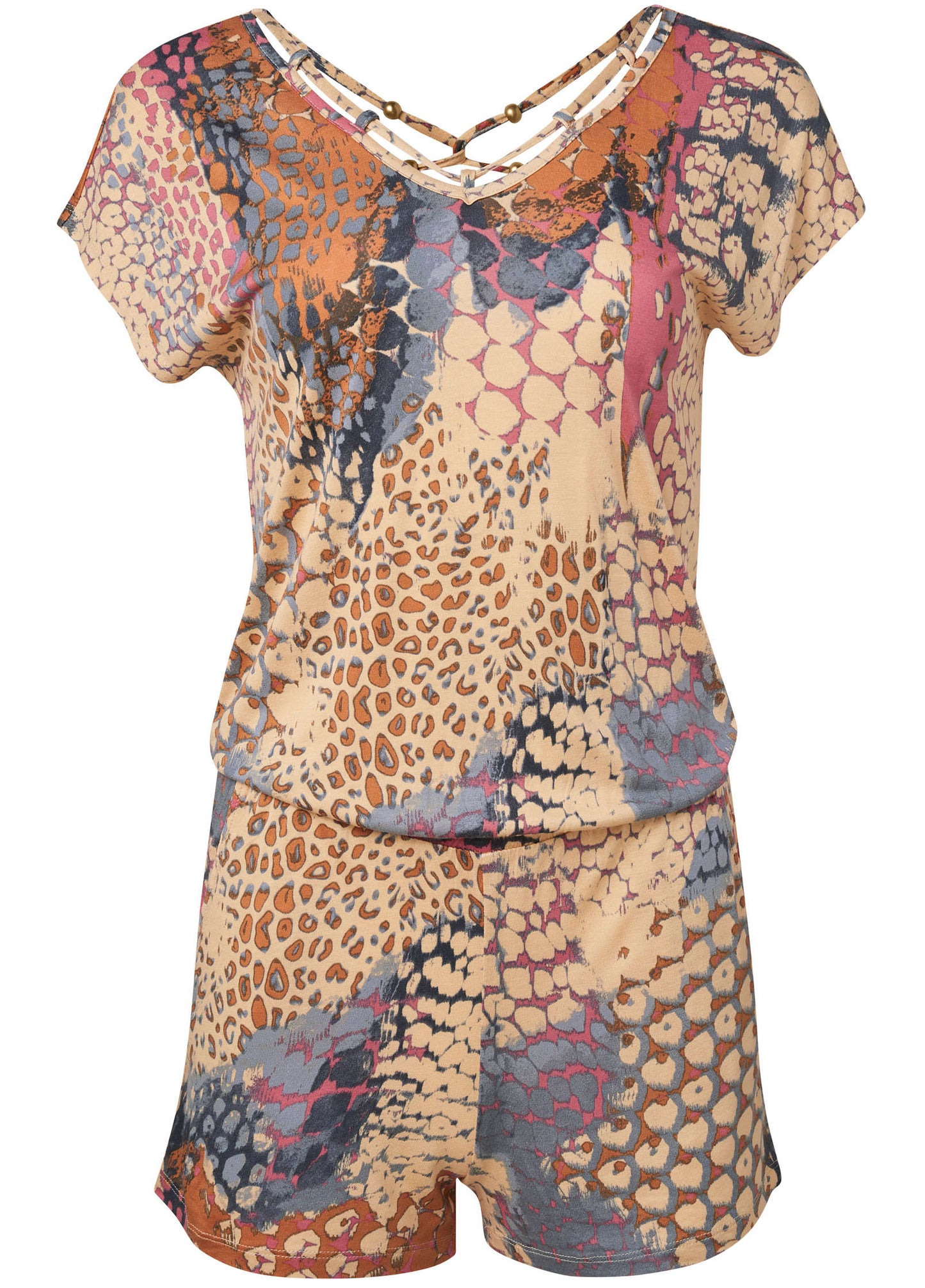 Abstract Mirage V-Neck Romper - Orange Multi | Venus Featured