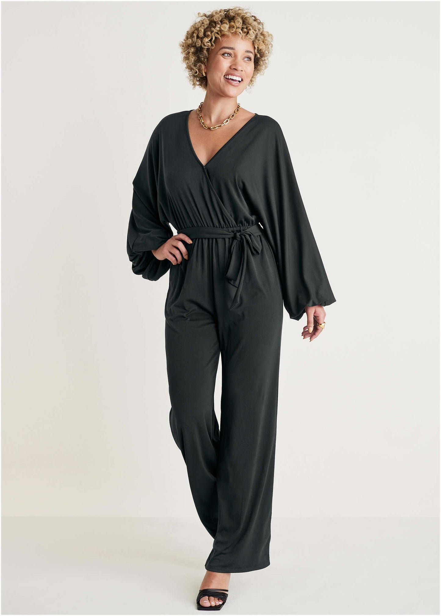 Volume Sleeve Detail Jumpsuit - Jet Black | Venus Limited Edition