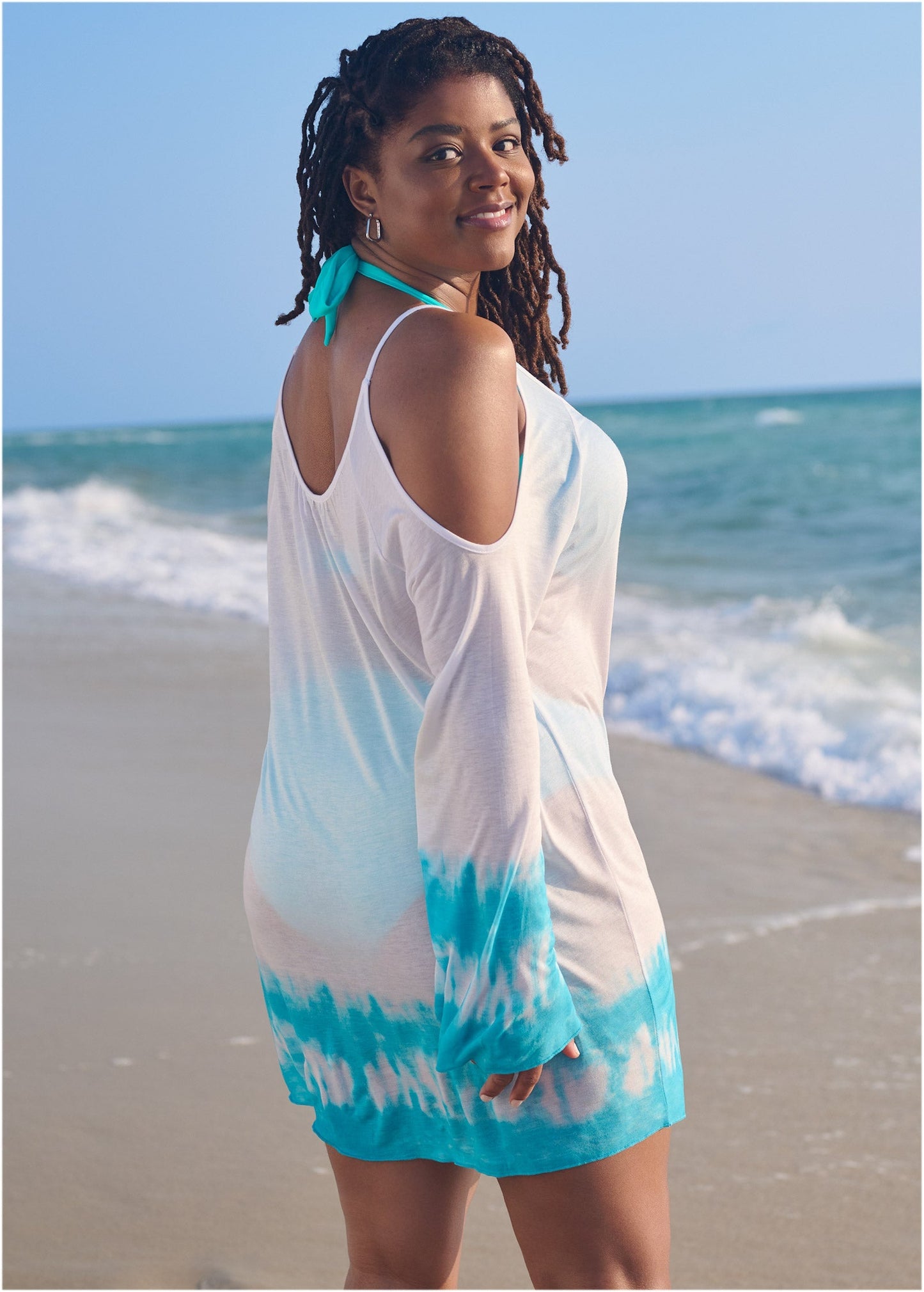 Cold Shoulder Cover-Up - Aqua & White | Venus Best Seller