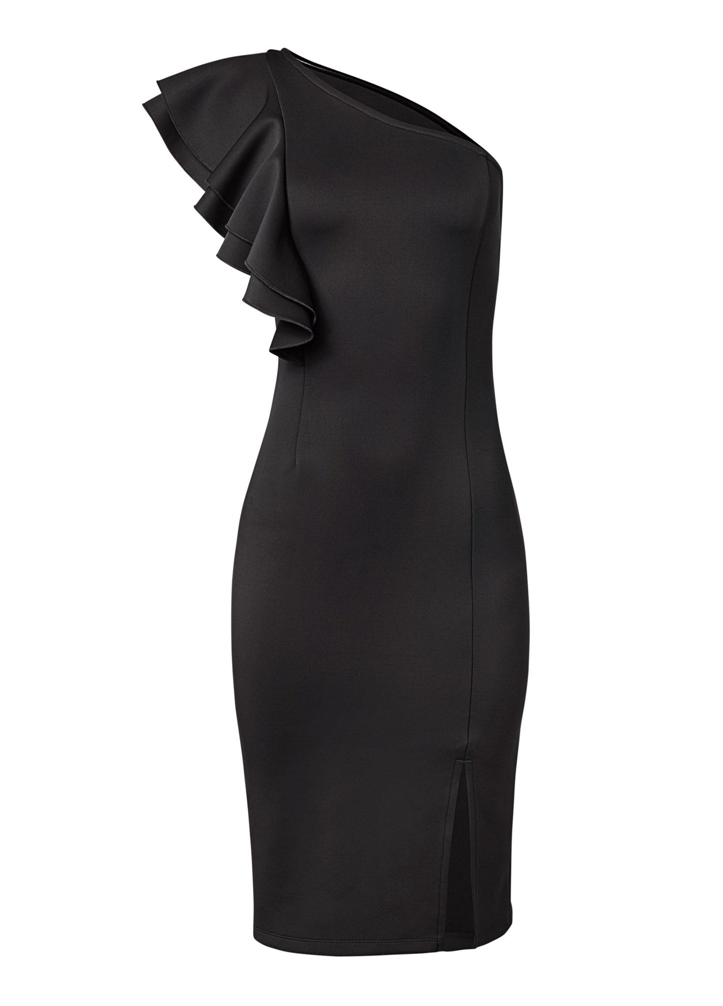 One-Shoulder Ruffle Dress - Black | Venus Sale