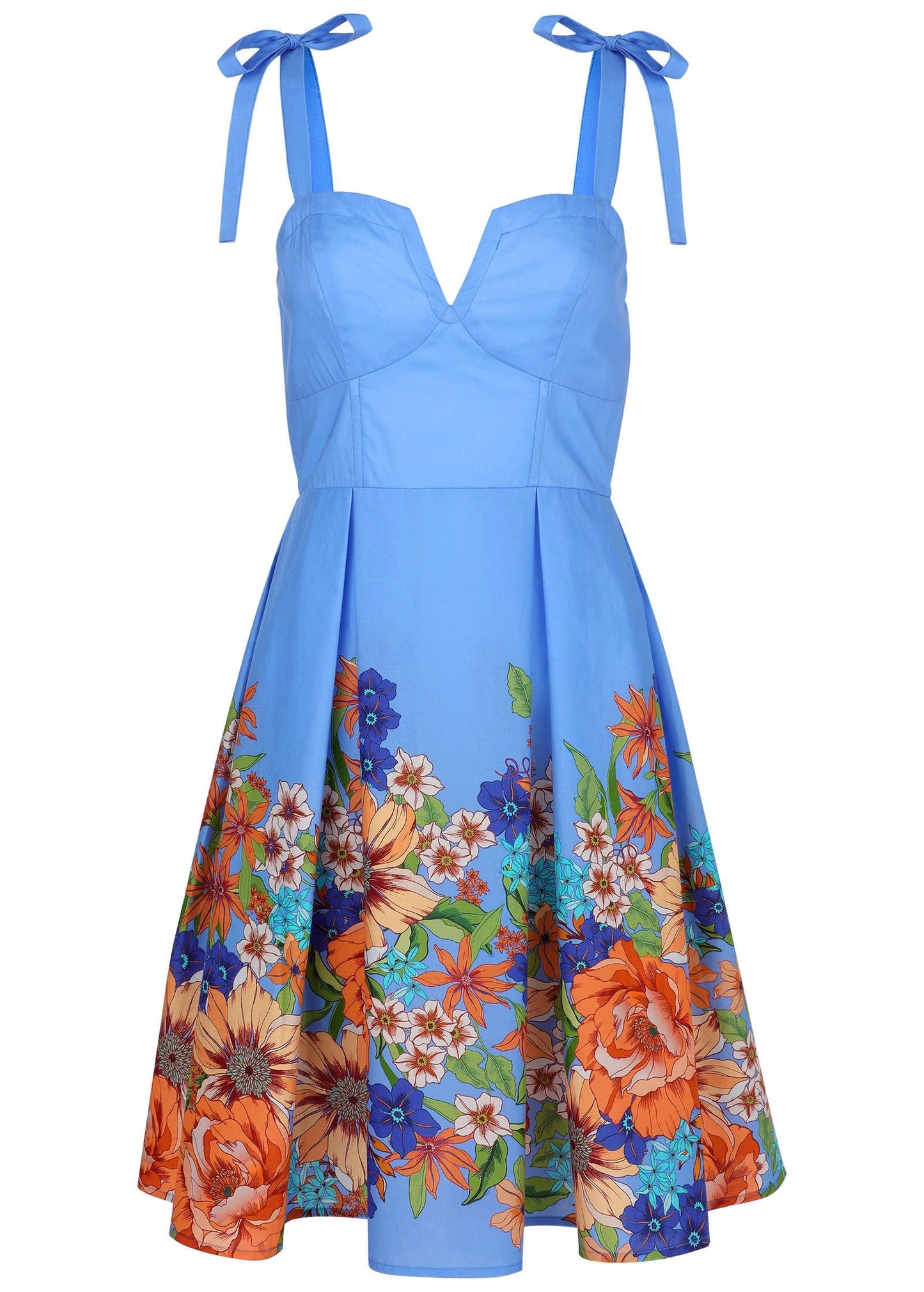 A-Line Poplin Dress - Voyage Bouquet Border Floral | Venus Affordable