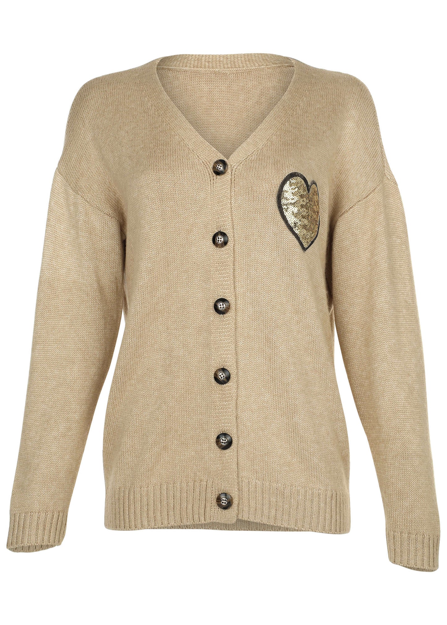 Sequin Heart Cardigan - Oatmeal Multi | Venus Limited Edition