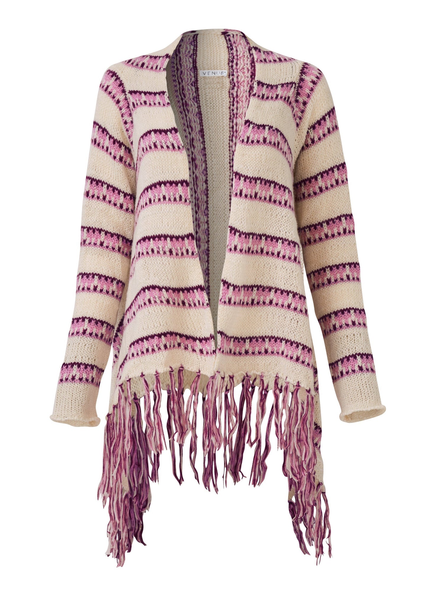 Stripe Fringe Cardigan - Beige Multi | Venus Popular Choice