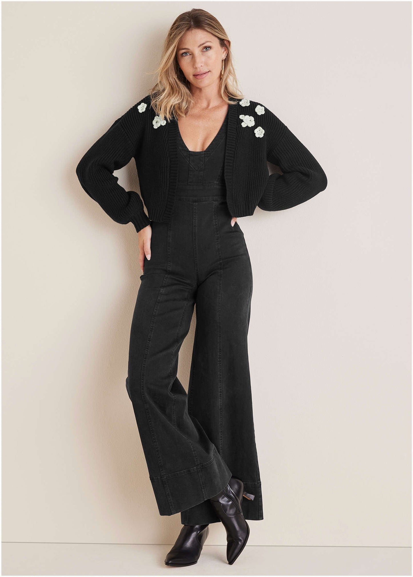 Floral Cardigan - Jet Black | Venus Special Offer