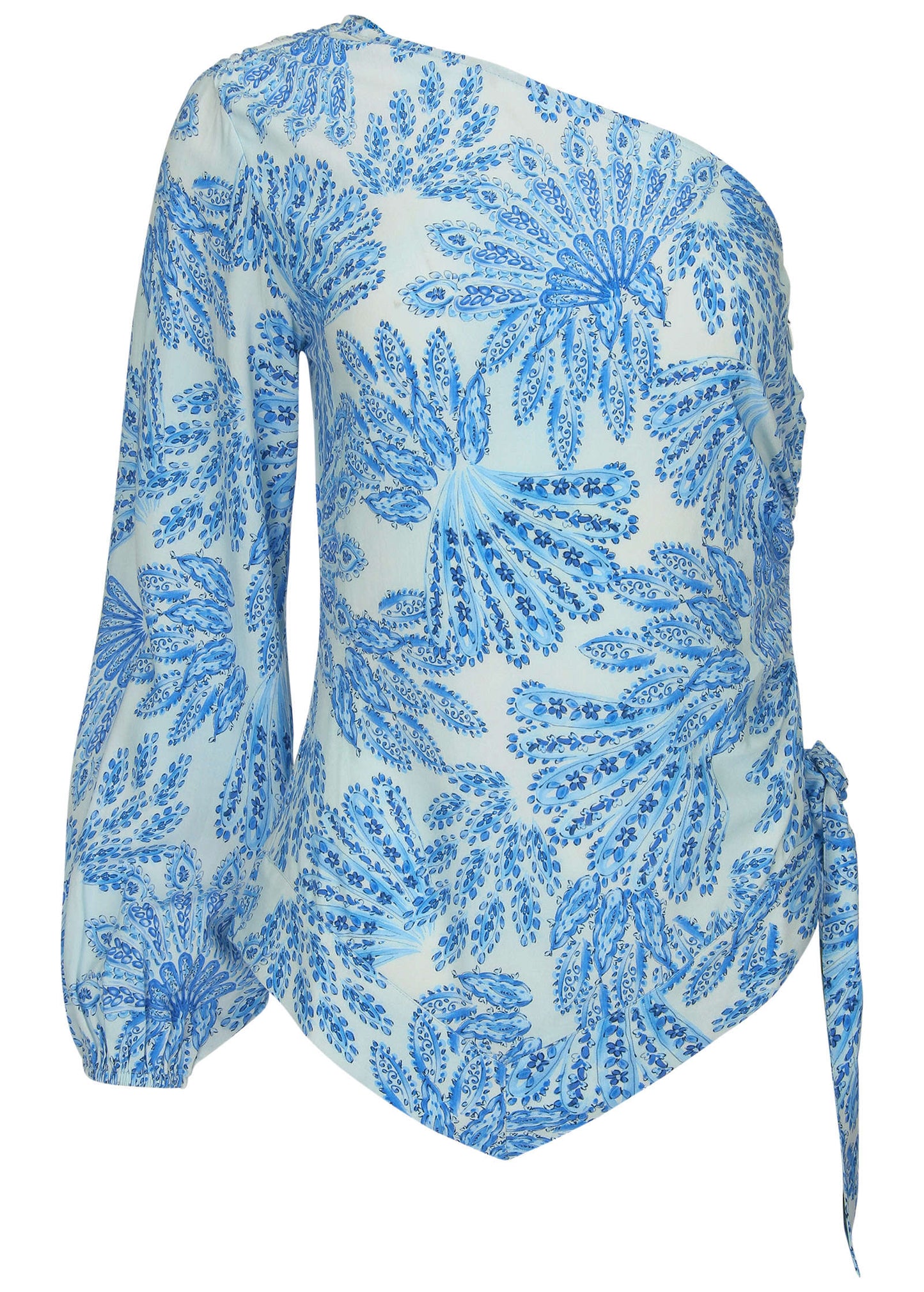 Printed One Shoulder Top - Blue Fans | Venus Great Deal