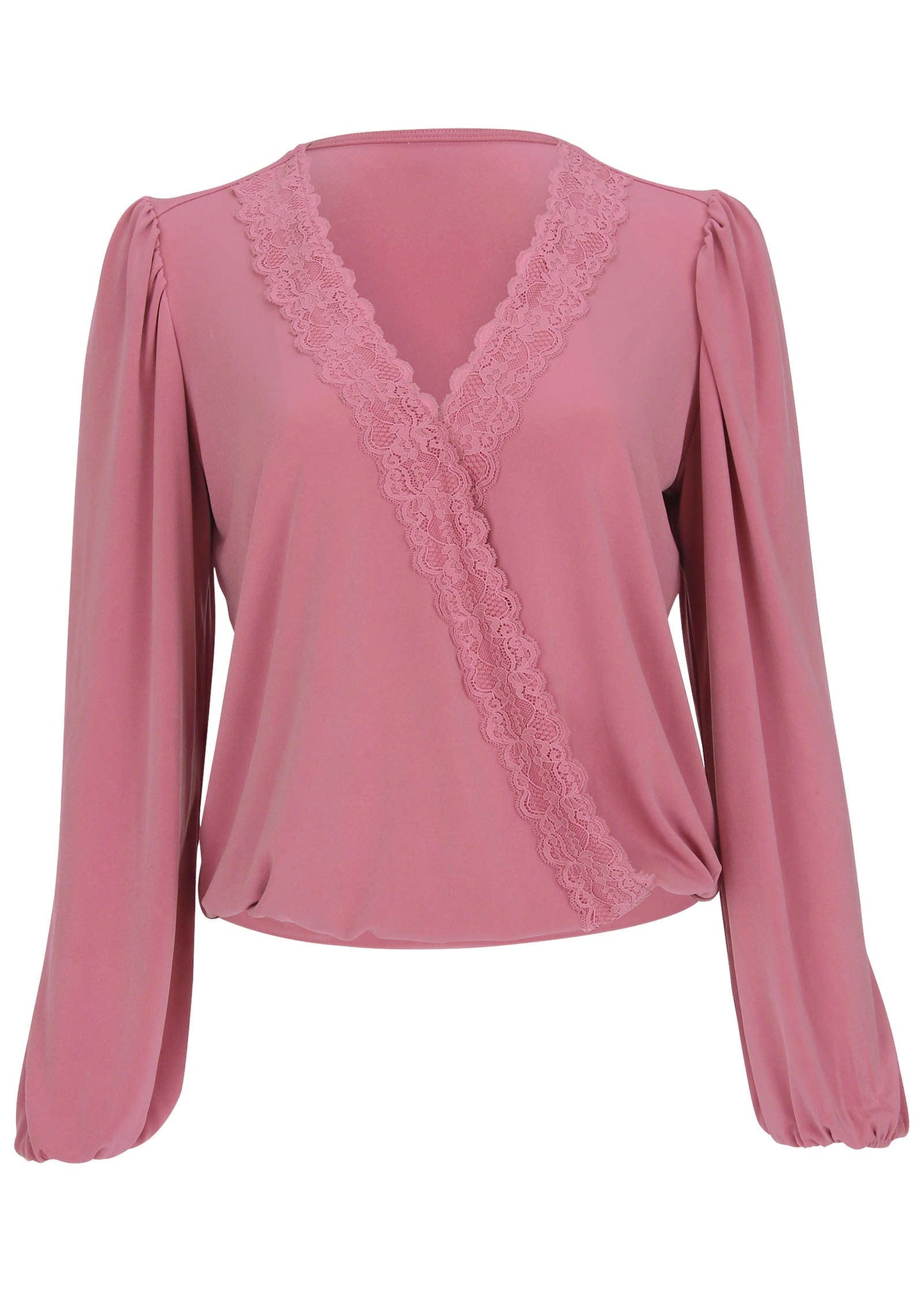 Faux Wrap Lace Trim Blouse - Heather Rose | Venus Special Offer