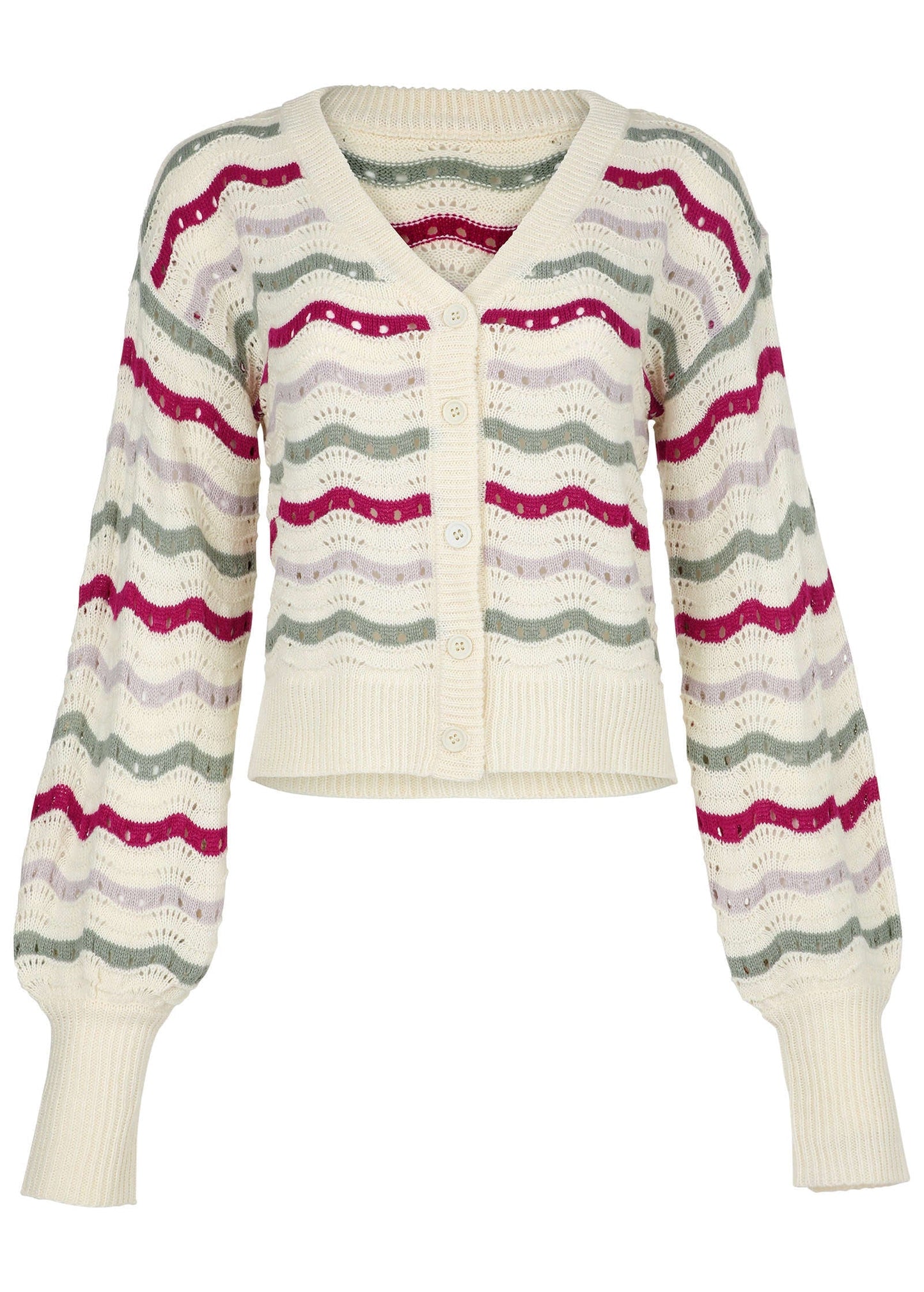 Stripe Pointelle Cardigan - Grey Multi | Venus Special Offer
