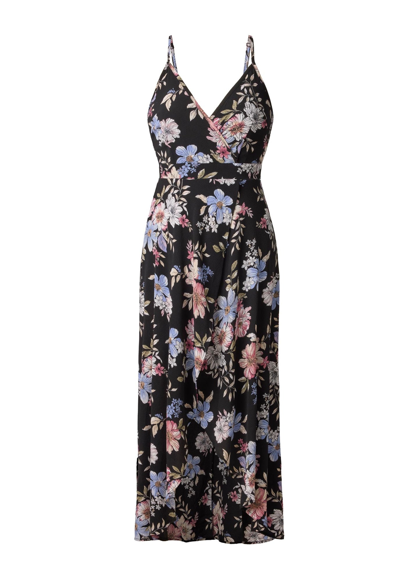 Spring Blossoms Wrap Dress Black Mauve Floral | Venus Affordable