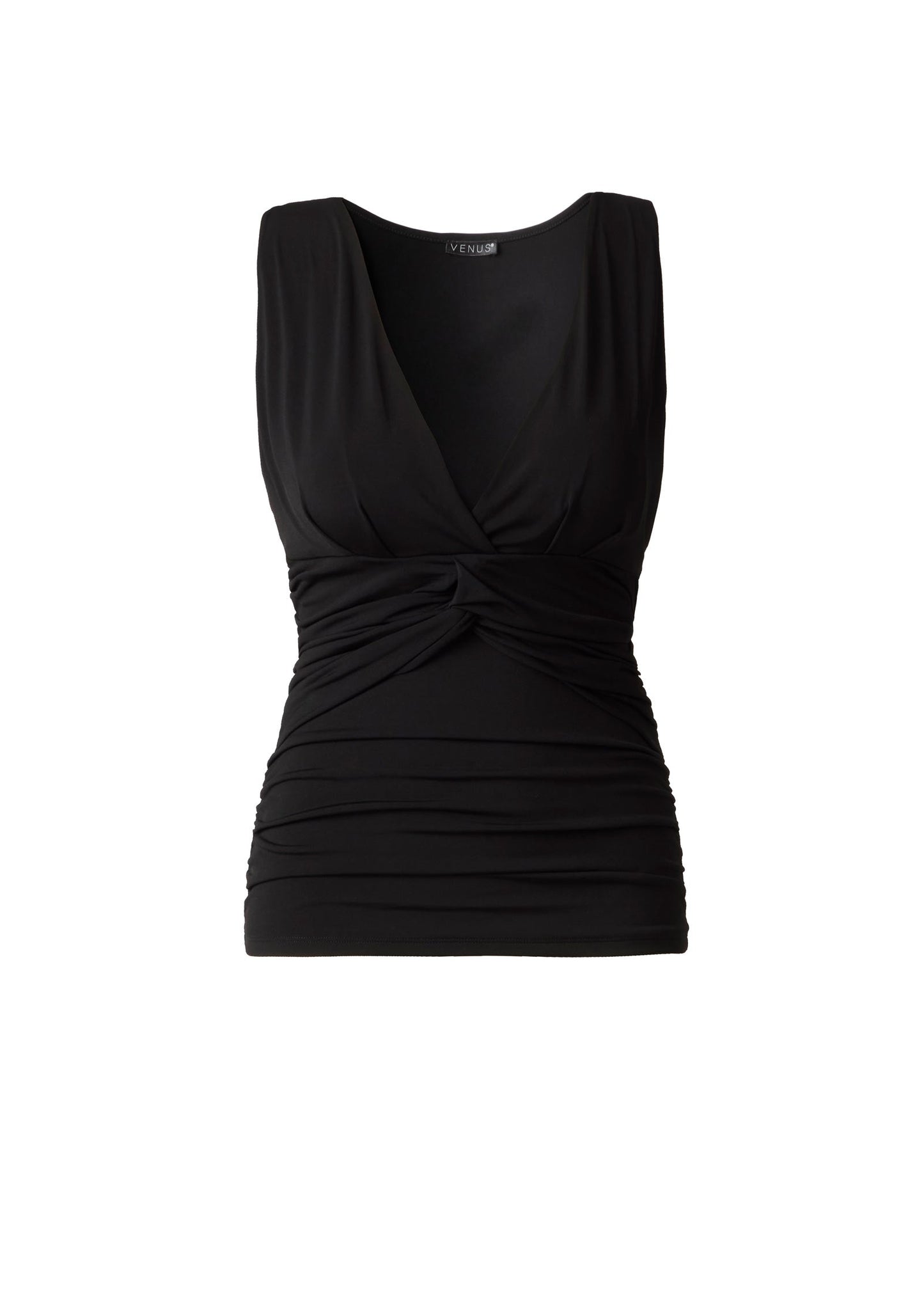 Knot Front Sleeveless Top Jet Black | Venus Featured