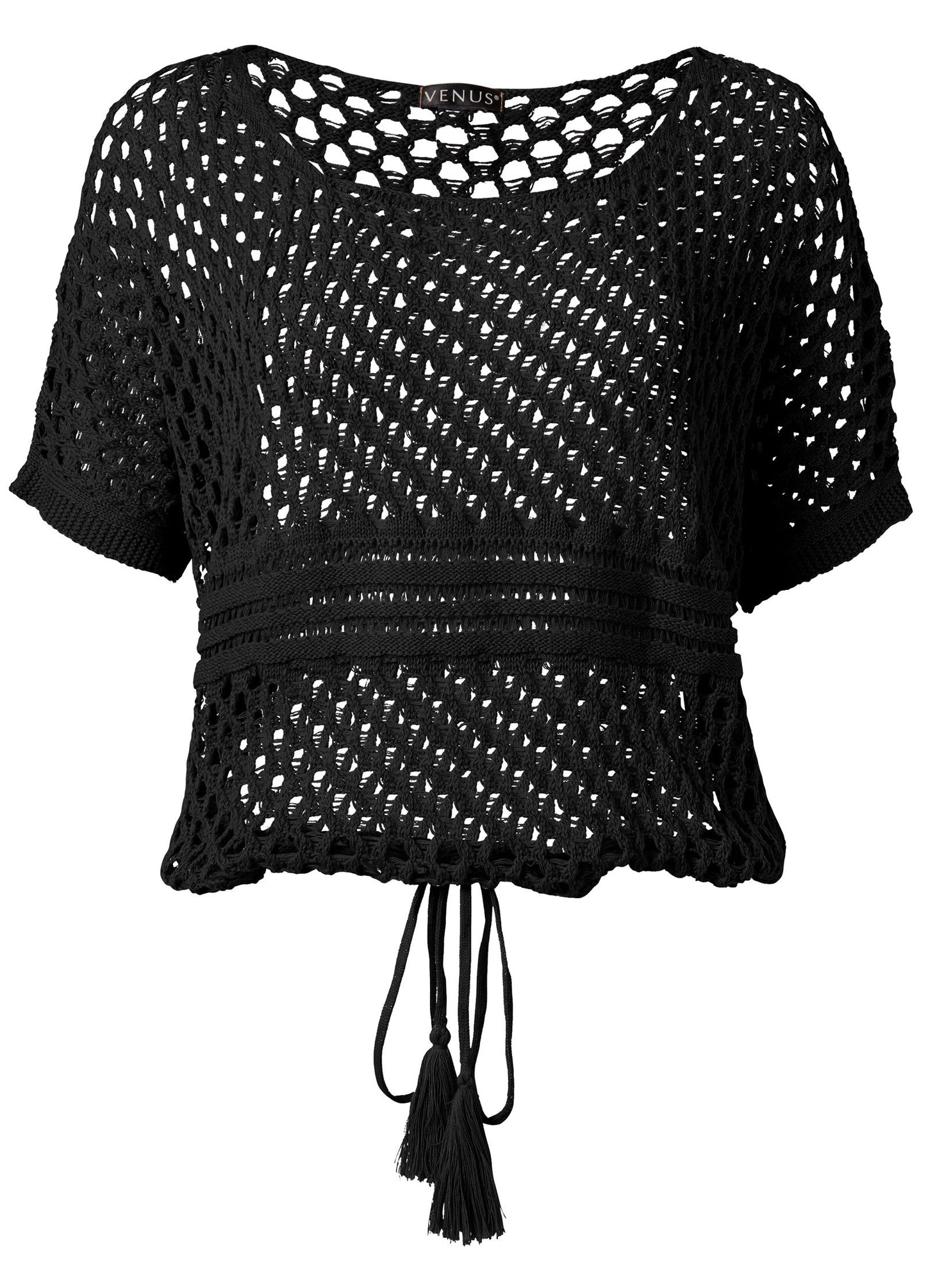 Cotton Open Knit Sweater Black | Venus Customer Favorite