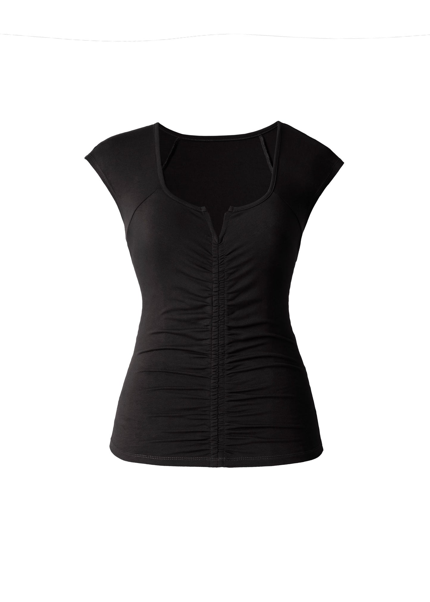 Ruched Cap Sleeve Top Jet Black | Venus Popular Choice