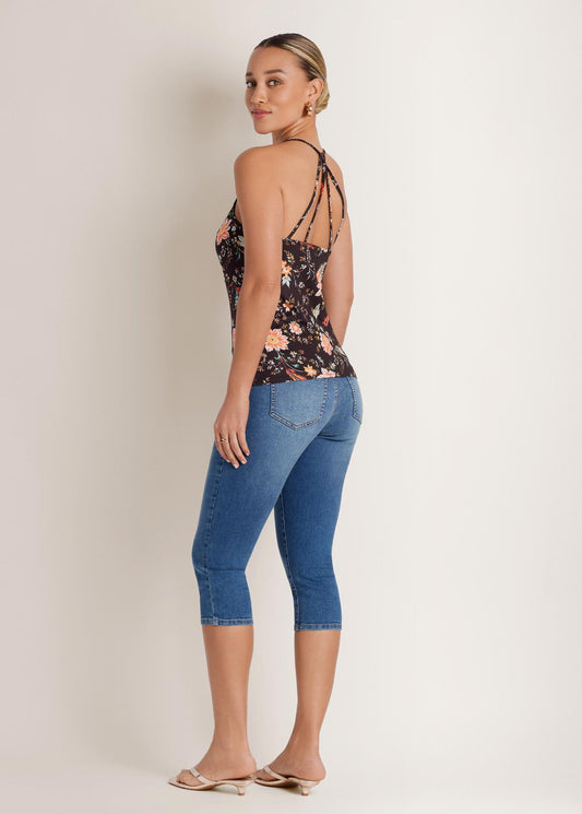 Back Detail Printed Tank Black Multi | Venus Value