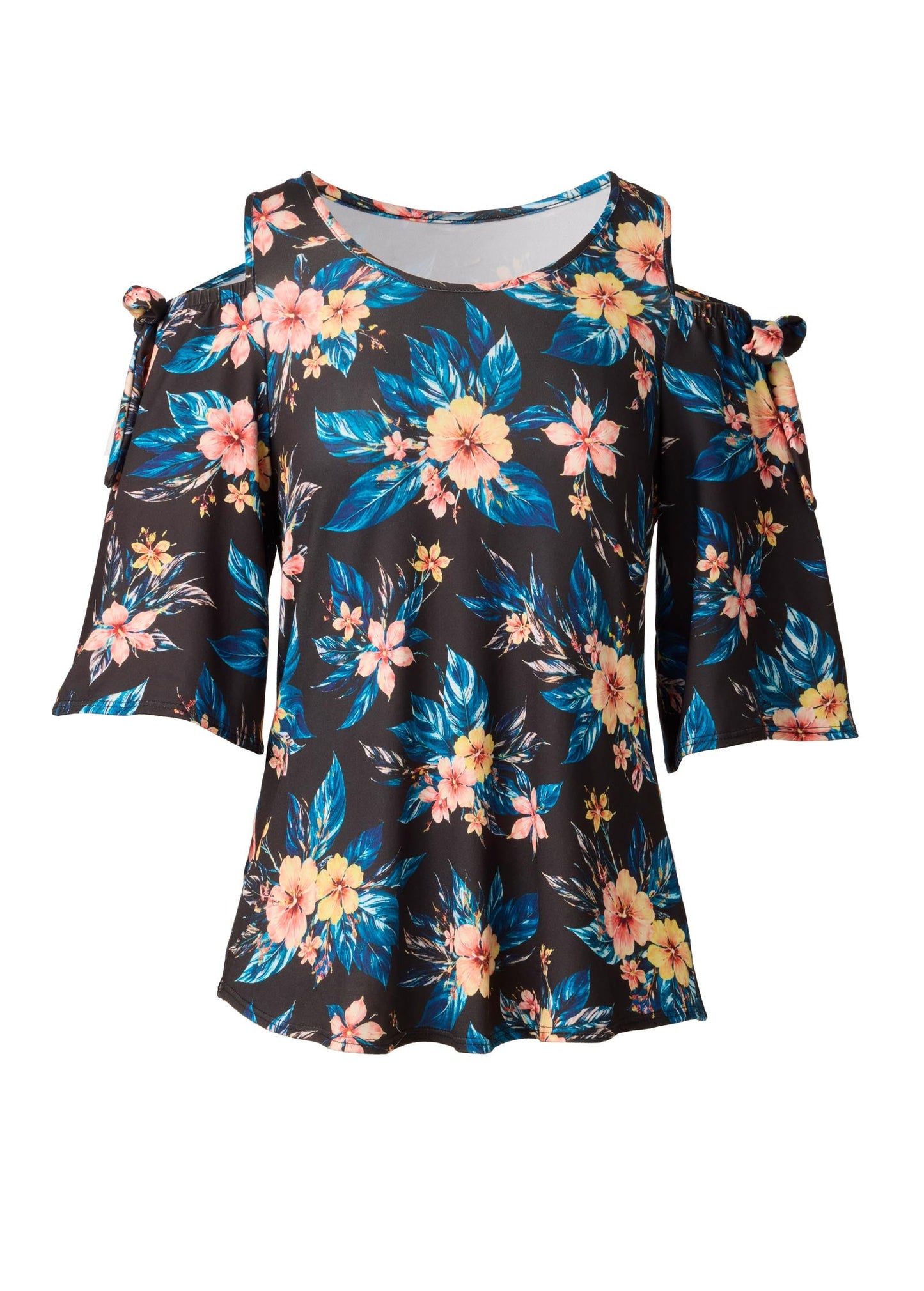 Printed Cold Shoulder Top Blue Multi | Venus Featured