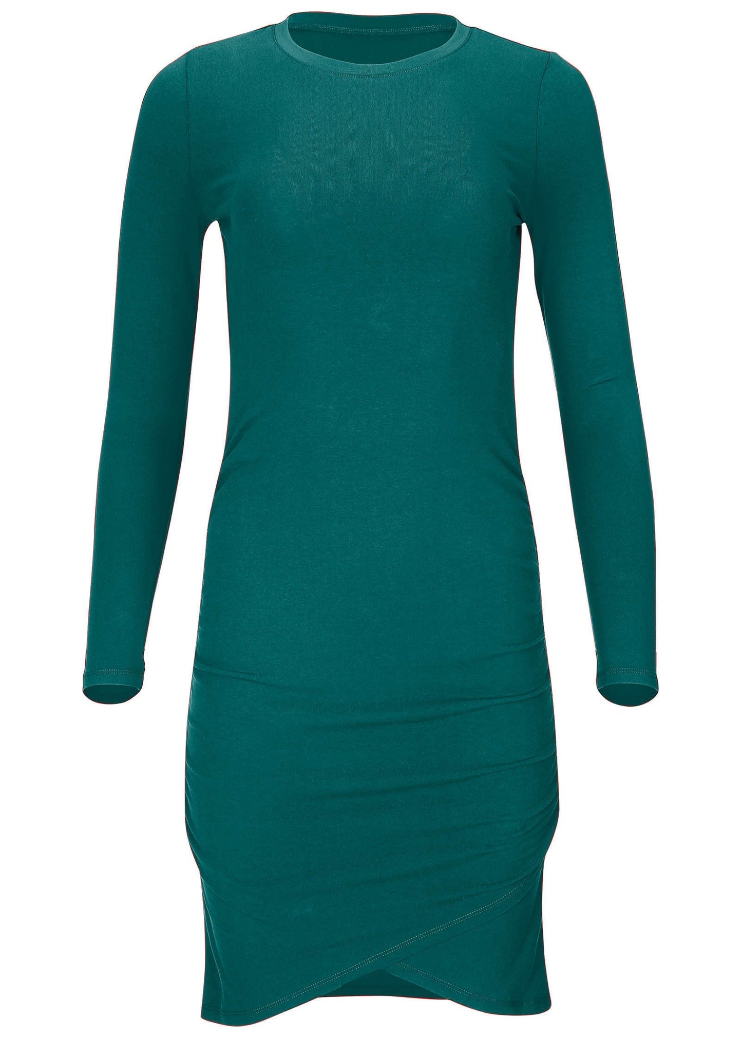 Ruched Long Sleeve Mini - Teal Green | Venus Great Deal
