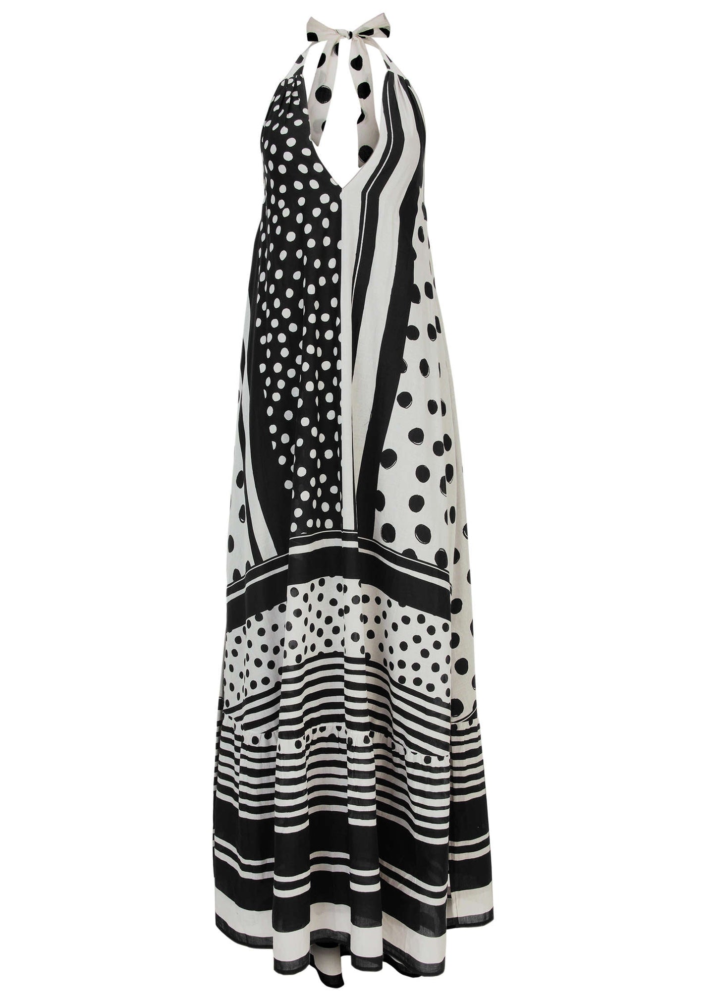 Deep V Halter Maxi Dress - Modern Dot Stripe | Venus Budget Friendly