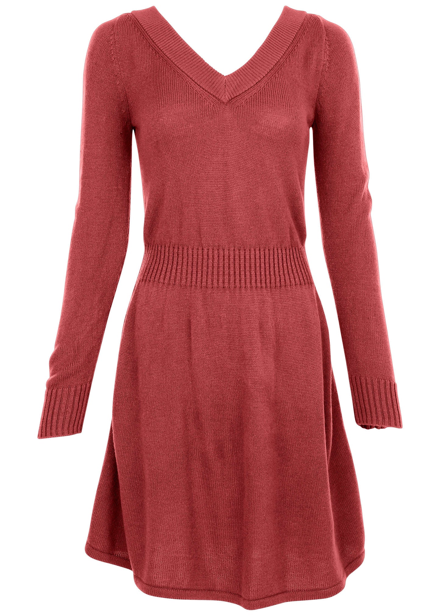 V-Neck Mini Sweater Dress - Mineral Red | Venus Featured
