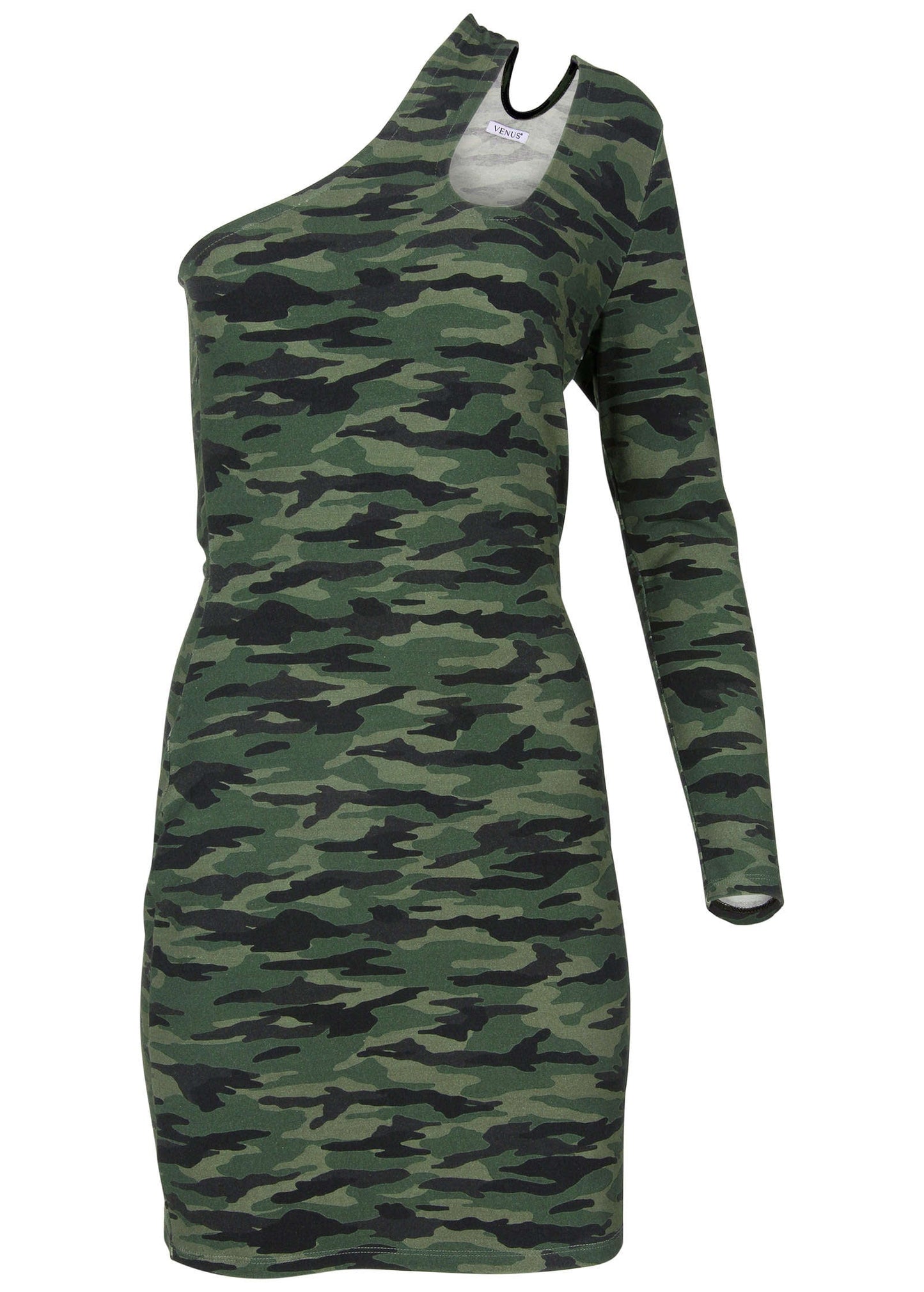 One-Shoulder Cutout Mini Dress - Rebel Camo | Venus Limited Edition