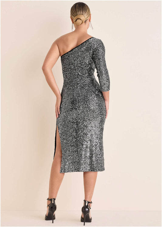 All Over Sequin Midi Dress - Silver | Venus Great Deal