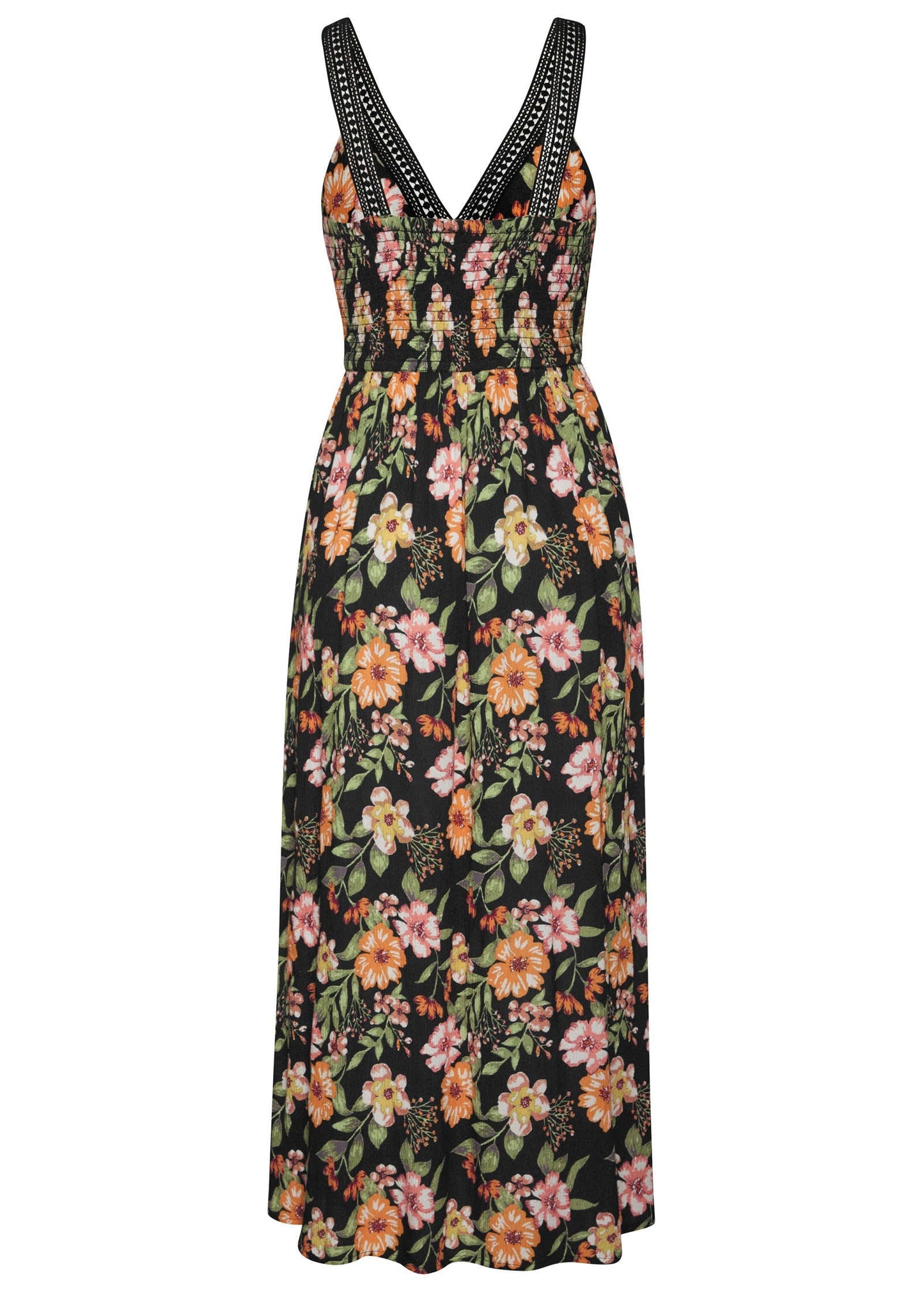 Crochet Printed Maxi Dress - Black Multi | Venus Popular Choice