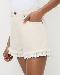 Loeffler Randall Women / Kay Lace-Trimmed Denim Shorts