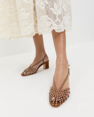 Loeffler Randall Women / Priscilla Cacao/Silver Suede Heeled Sandal