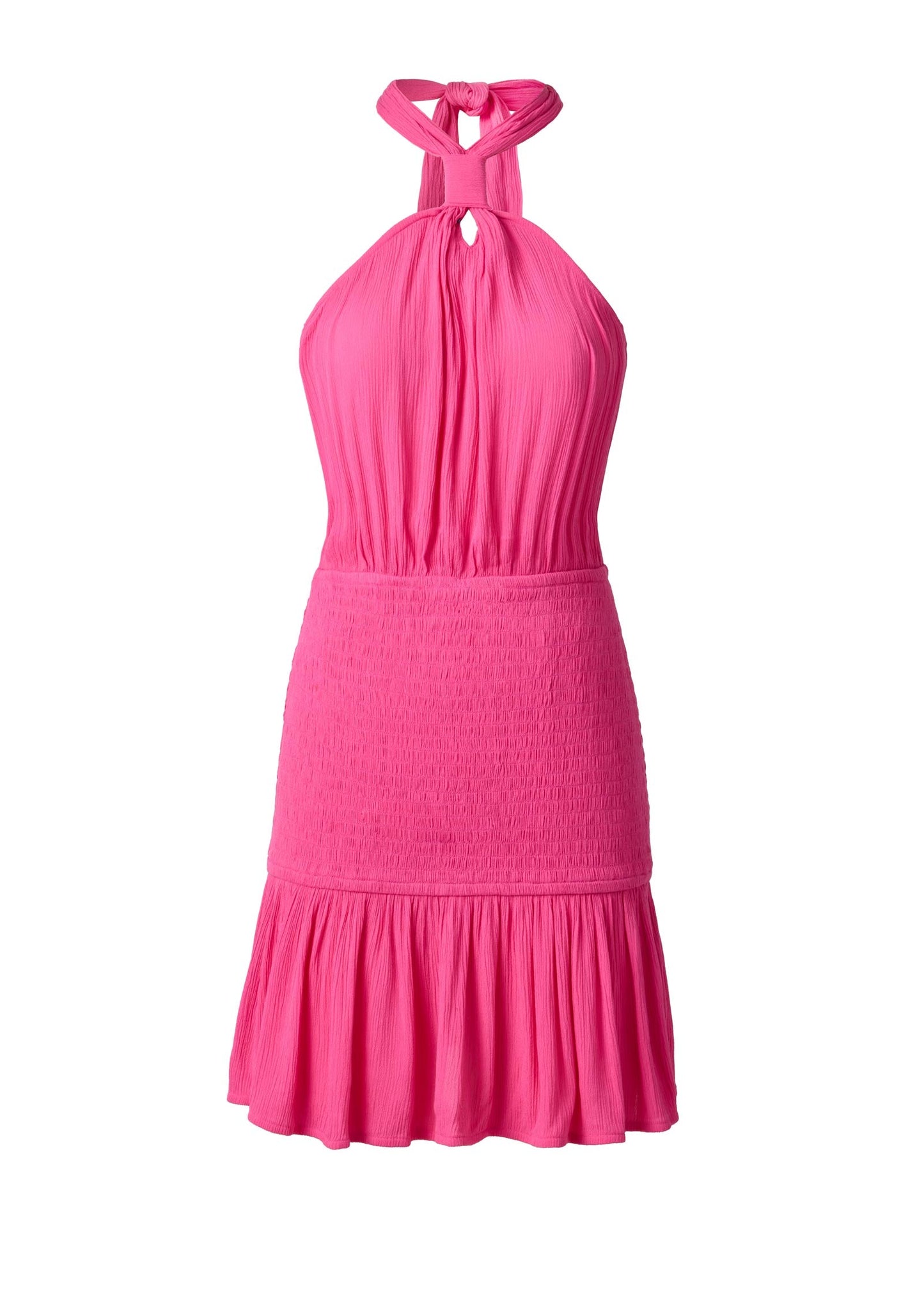 Crinkle Viscose Smocked Halter Mini Dress Fuchsia Fedora | Venus Affordable