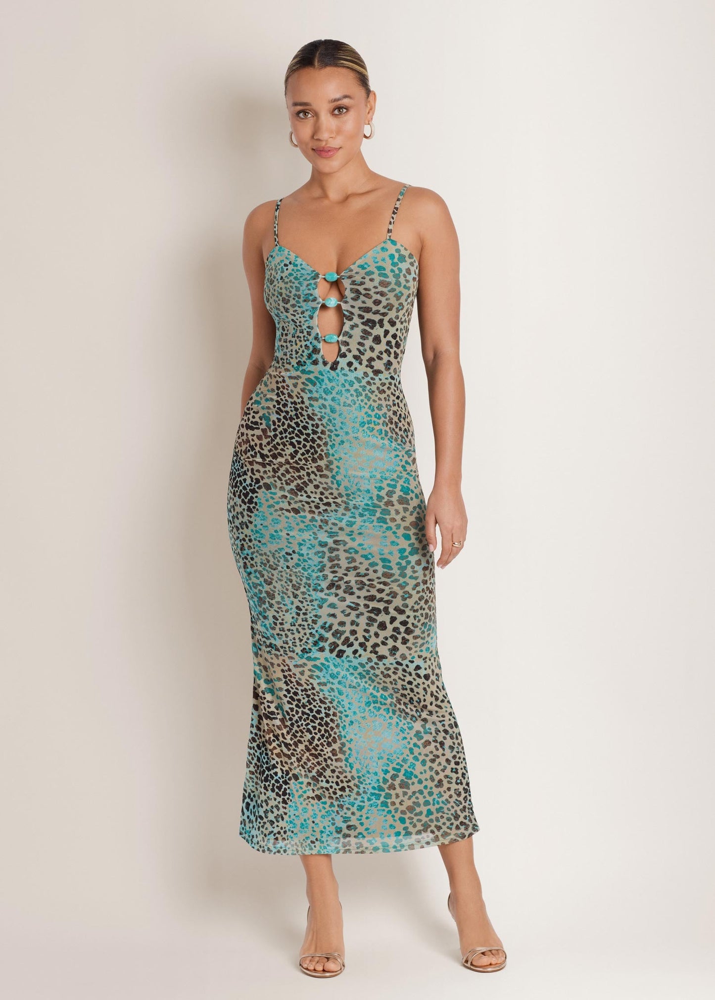 Abstract Leopard Maxi Dress Brown Sage Animal | Venus Featured