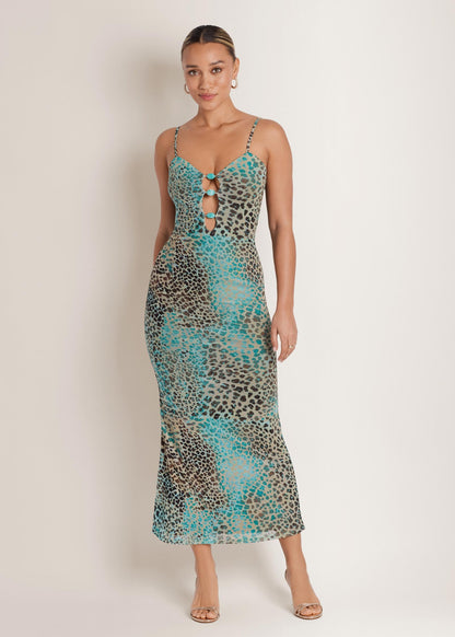 Abstract Leopard Maxi Dress Brown Sage Animal | Venus Featured