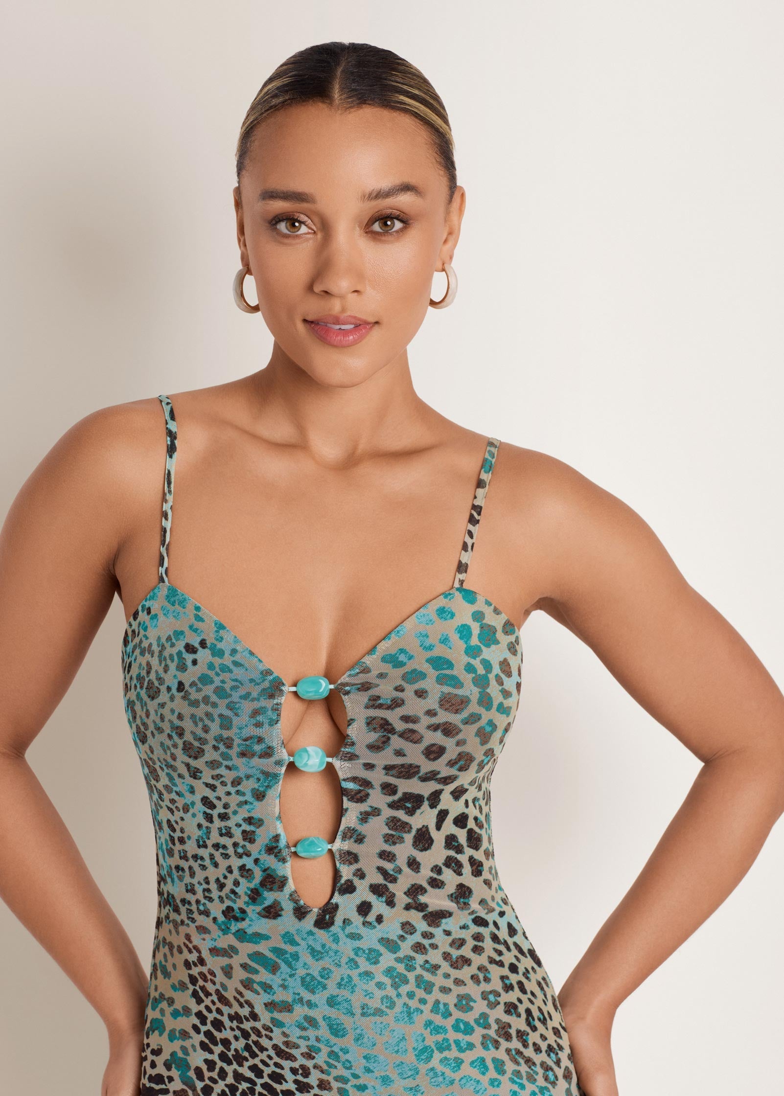 Abstract Leopard Maxi Dress Brown Sage Animal | Venus Featured