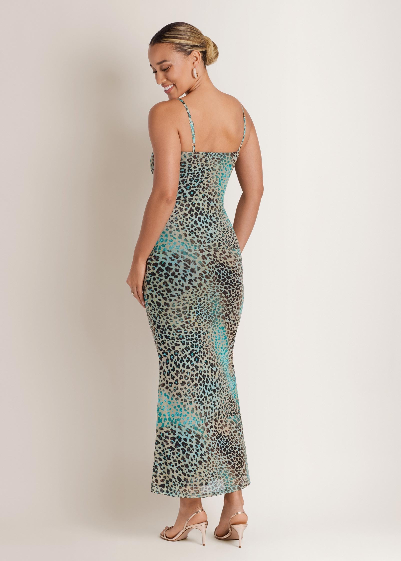 Abstract Leopard Maxi Dress Brown Sage Animal | Venus Featured