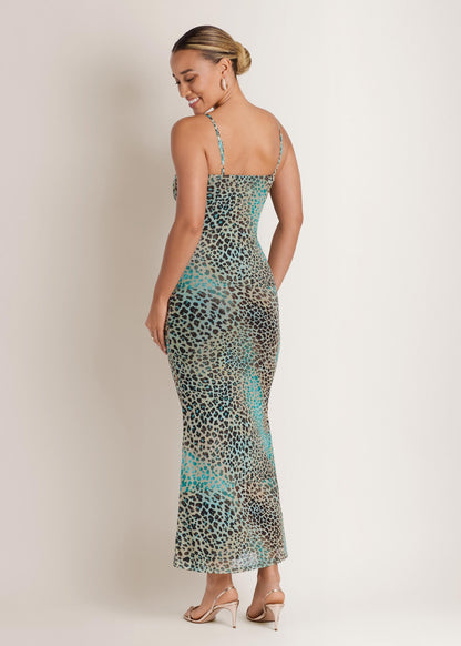 Abstract Leopard Maxi Dress Brown Sage Animal | Venus Featured