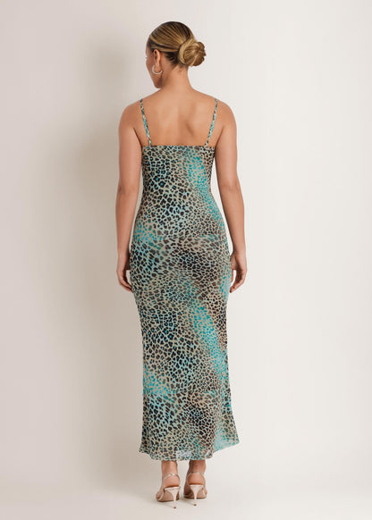 Abstract Leopard Maxi Dress Brown Sage Animal | Venus Featured