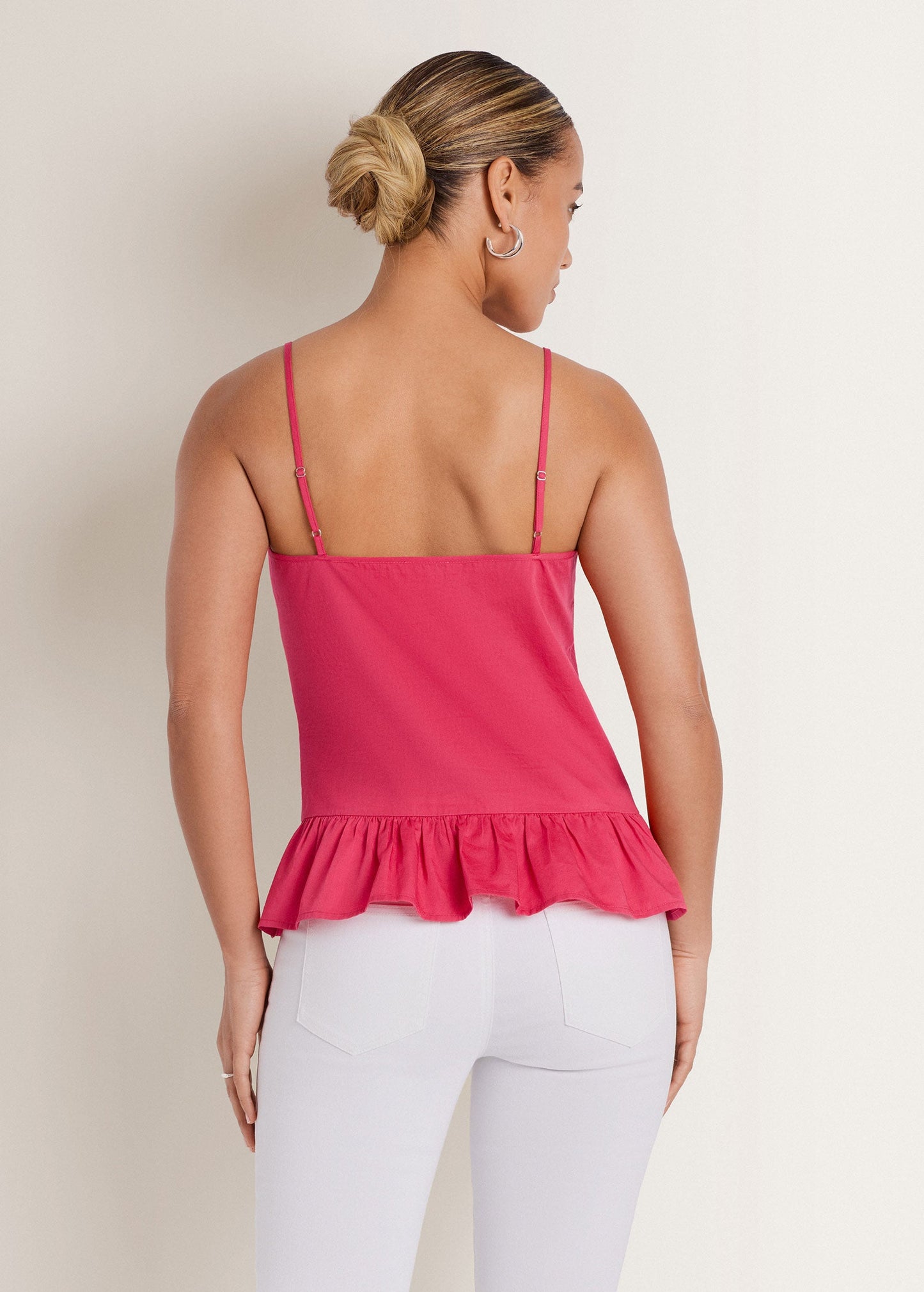 Cotton Lawn Ruffle Hem Peplum Top Rose Red | Venus Limited Edition