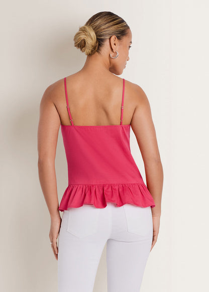 Cotton Lawn Ruffle Hem Peplum Top Rose Red | Venus Limited Edition