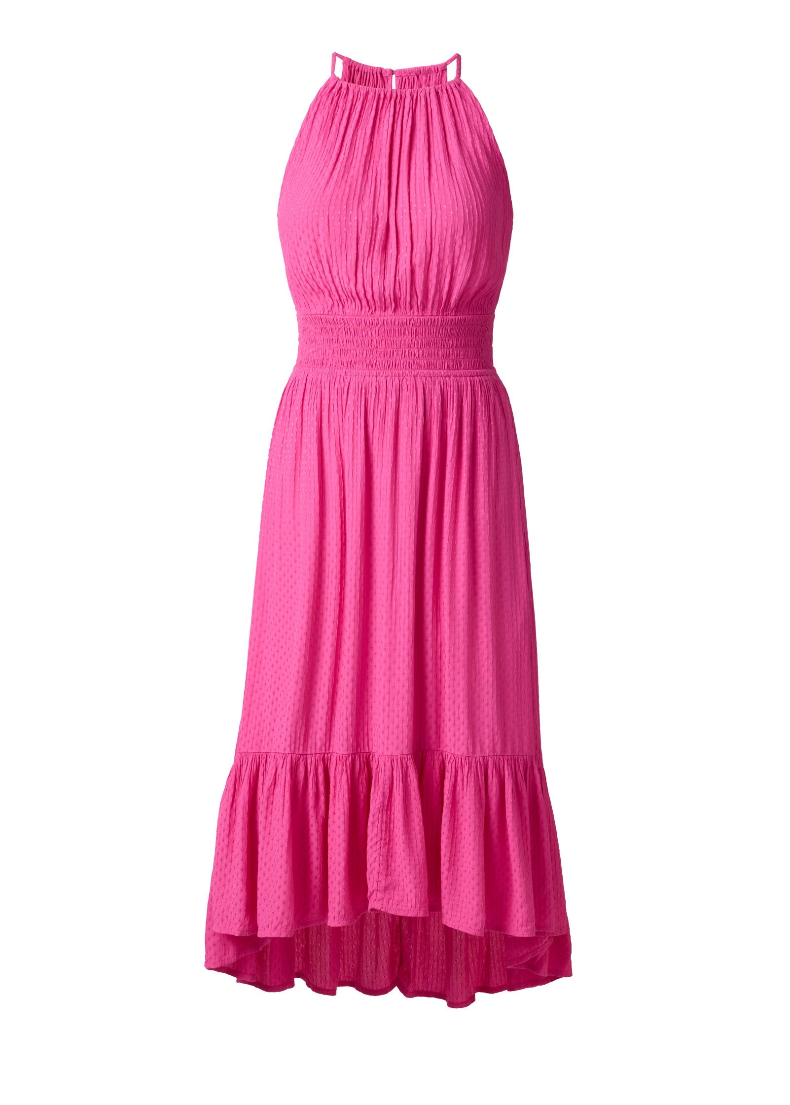 Dotted Viscose Textured Hi-Low Halter Maxi Dress Fushia Fedora | Venus Sale