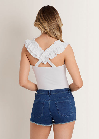 Ruched Ruffle Sleeveless Top Cloud Dancer | Venus Affordable
