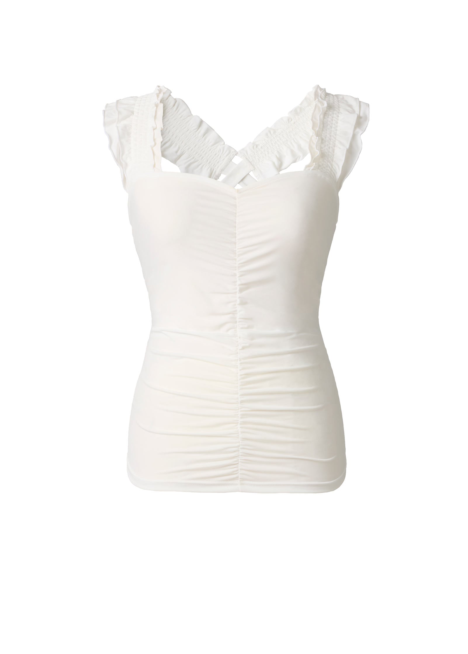 Ruched Ruffle Sleeveless Top Cloud Dancer | Venus Affordable