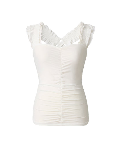 Ruched Ruffle Sleeveless Top Cloud Dancer | Venus Affordable