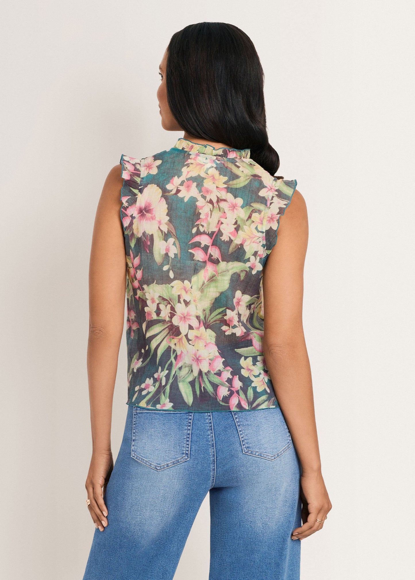 Flutter Sleeve Ruffle Top Hibiscus Floral | Venus Featured