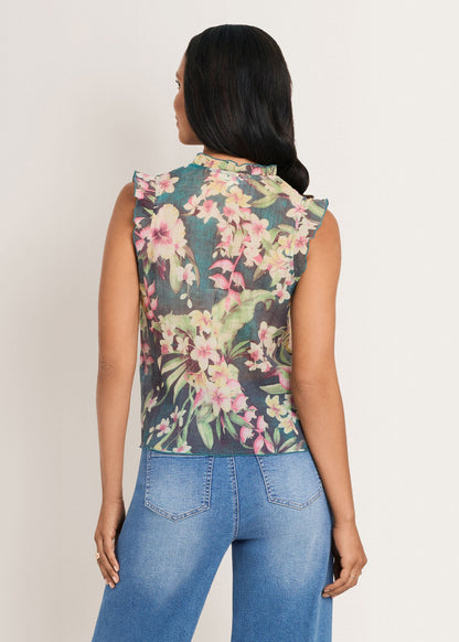 Flutter Sleeve Ruffle Top Hibiscus Floral | Venus Featured
